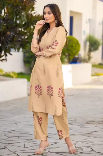 Brown cotton bland printed co-ord set