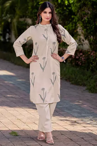 Cream cotton bland printed co-ord set
