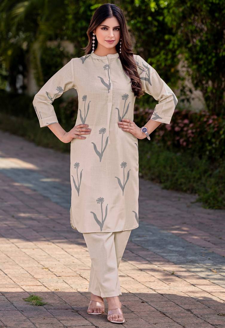 Cream cotton bland printed co-ord set