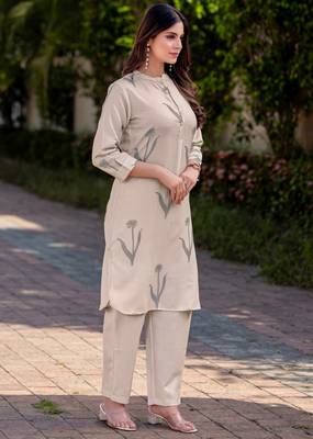 Cream cotton bland printed co-ord set 3
