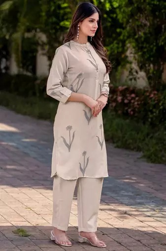 Cream cotton bland printed co-ord set