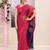 Women's pink temple border embellished cotton blend jamdani saree