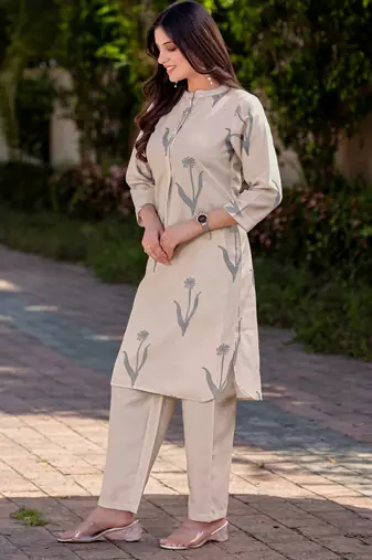 Cream cotton bland printed co-ord set