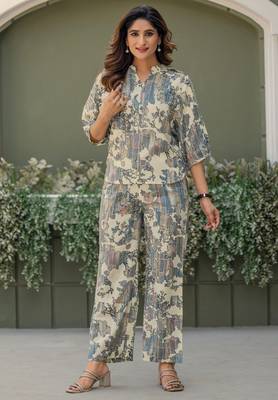 Multicolour viscose reyon printed top and pant co-ord set 1