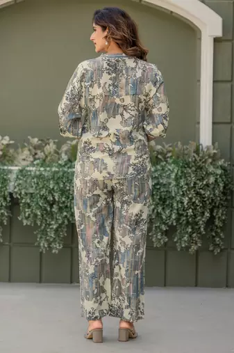 Multicolour viscose reyon printed top and pant co-ord set