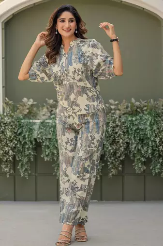 Multicolour viscose reyon printed top and pant co-ord set