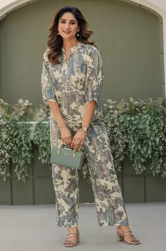 Multicolour viscose reyon printed top and pant co-ord set