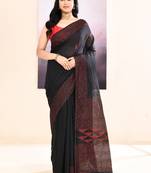 Women's black sequins embellished cotton blend jamdani saree