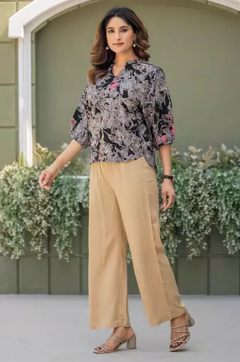 Multicolour viscose reyon printed top and pant co-ord set