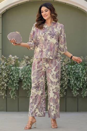 Multicolour viscose reyon printed top and pant co-ord set