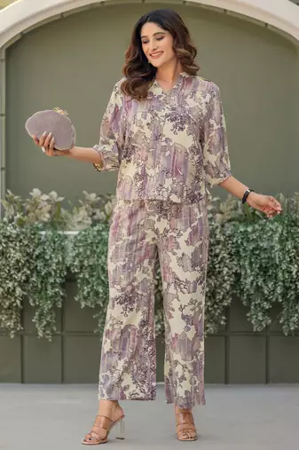 Multicolour viscose reyon printed top and pant co-ord set