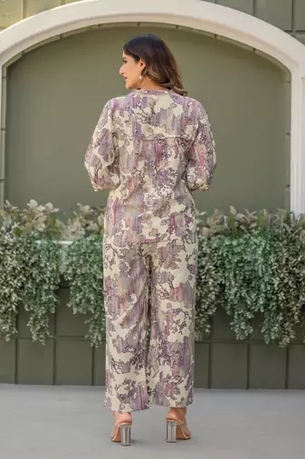 Multicolour viscose reyon printed top and pant co-ord set