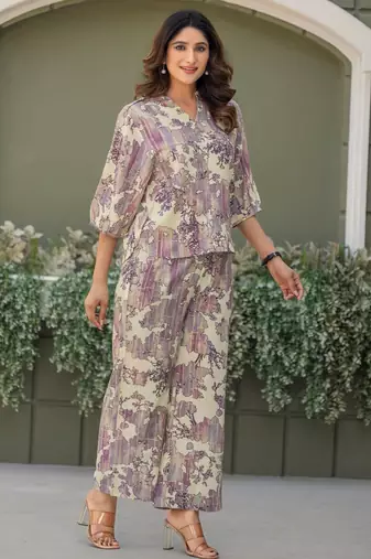 Multicolour viscose reyon printed top and pant co-ord set