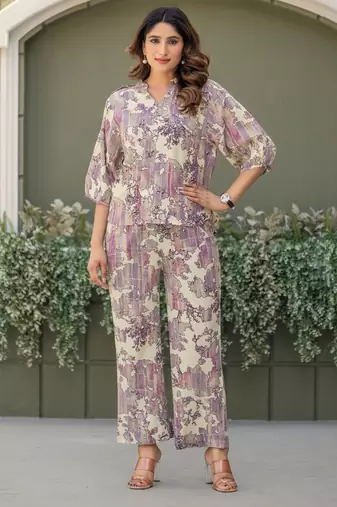 Multicolour viscose reyon printed top and pant co-ord set