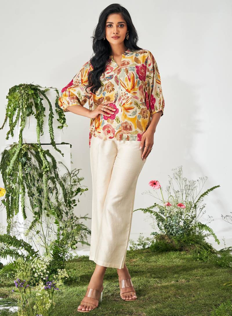 Multicolour floral print top and pant co-ord set