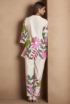 Off white pure cotton floral printed co-ord set for women 2
