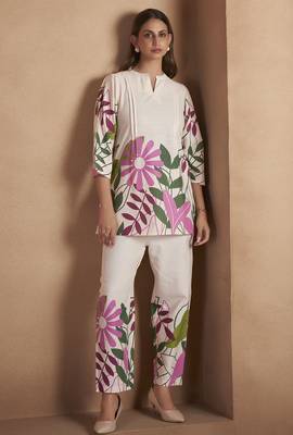 Off white pure cotton floral printed co-ord set for women 3