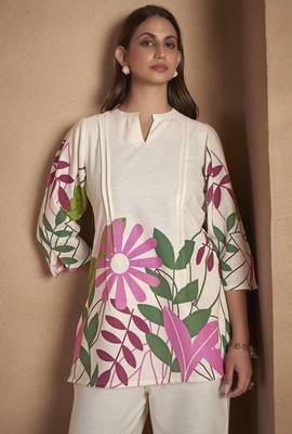 Off white pure cotton floral printed co-ord set for women 4