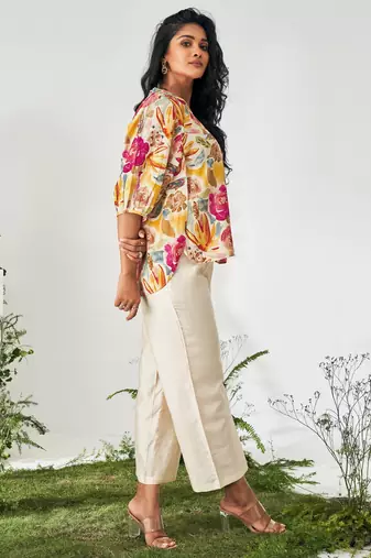 Multicolour floral print top and pant co-ord set