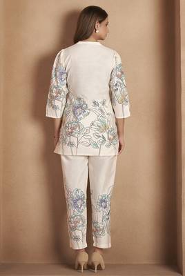 White pure cotton floral printed co-ord set for women 2