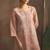 Women's peach embroidered flared roman silk co-ord set