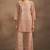 Women's peach embroidered flared roman silk co-ord set