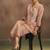 Women's peach embroidered flared roman silk co-ord set