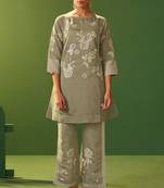 Grey roman silk embroidered a-line co-ord set
