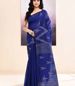 Women's blue embellished cotton blend jamdani saree
