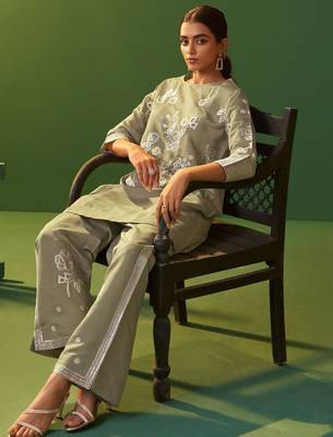 Grey roman silk embroidered a-line co-ord set 4