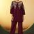 Women's maroon embroidered flared roman silk co-ord set