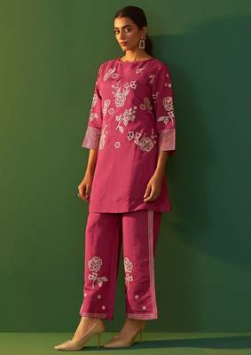 Bright pink roman silk embroidered a-line co-ord set 3