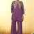 Women's purple embroidered flared roman silk co-ord set