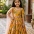  Yellow digital print gown with embroidered sequins