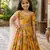  Yellow digital print gown with embroidered sequins