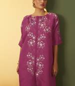 Women's light pink embroidered flared roman silk co-ord set