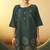 Women's green embroidered flared roman silk co-ord set