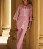 Women's light pink embroidered roman silk co-ord set