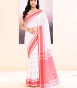 Women's white embellished cotton saree