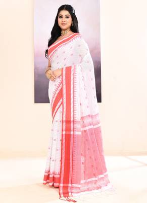 Women's white embellished cotton saree 2
