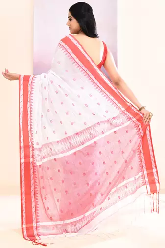 Women's white embellished cotton saree