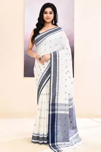 Women's white embellished cotton saree