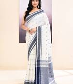 Women's white embellished cotton saree