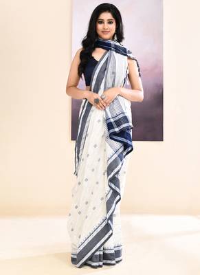 Women's white embellished cotton saree 3
