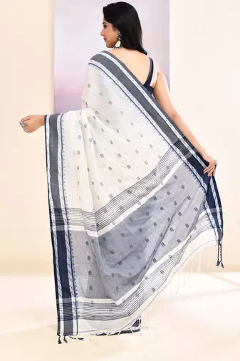 Women's white embellished cotton saree