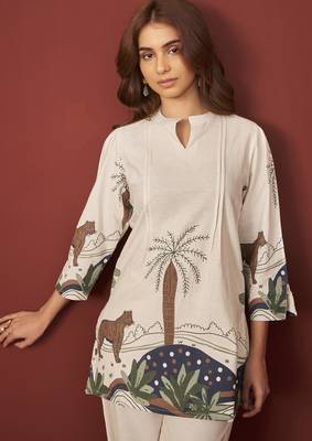 Off white pure cotton printed co-ord set for women 4