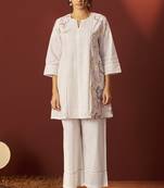 Off white pure cotton embroidered co-ord set for women
