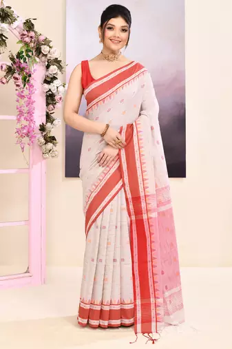 Women's baige embellished cotton saree