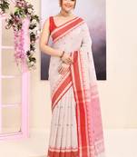 Women's baige embellished cotton saree
