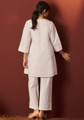 Off white pure cotton embroidered co-ord set for women 2
